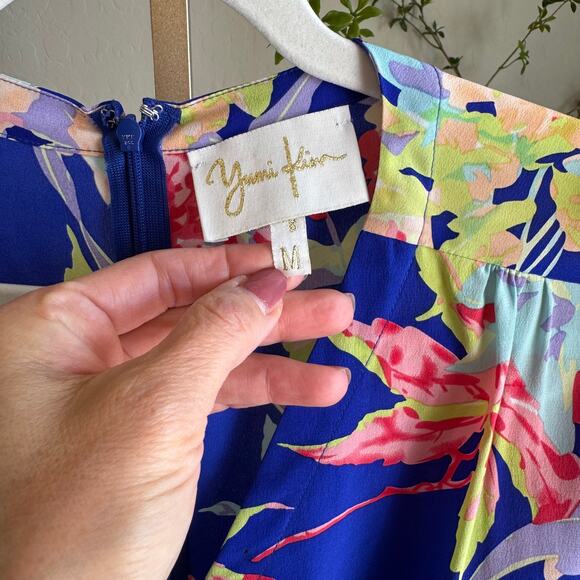 Yumi Kim Silk Floral Wrap Romper Blue Tropical Print M - Picture 3 of 7